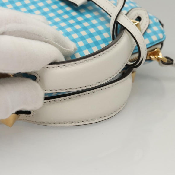 FENDI Shoulder Bag Leather Light Blue White gold Auth 116629V