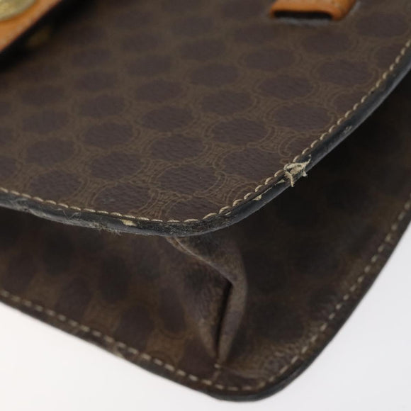 CELINE Macadam Canvas Shoulder Bag PVC Leather Brown Gold Auth 116681