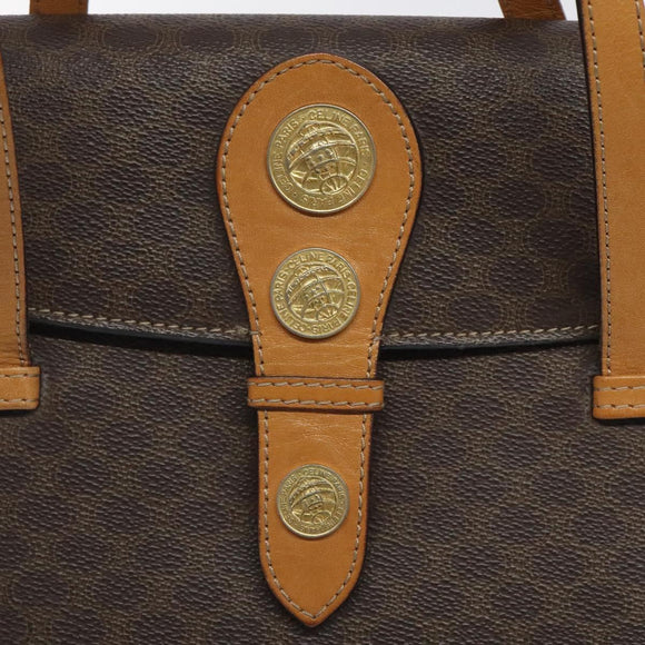 CELINE Macadam Canvas Shoulder Bag PVC Leather Brown Gold Auth 116681