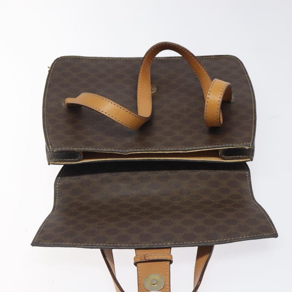 CELINE Macadam Canvas Shoulder Bag PVC Leather Brown Gold Auth 116681