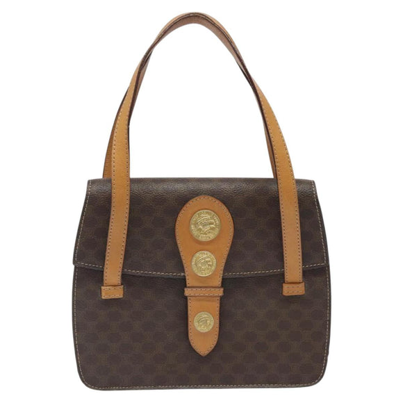 CELINE Macadam Canvas Shoulder Bag PVC Leather Brown Gold Auth 116681