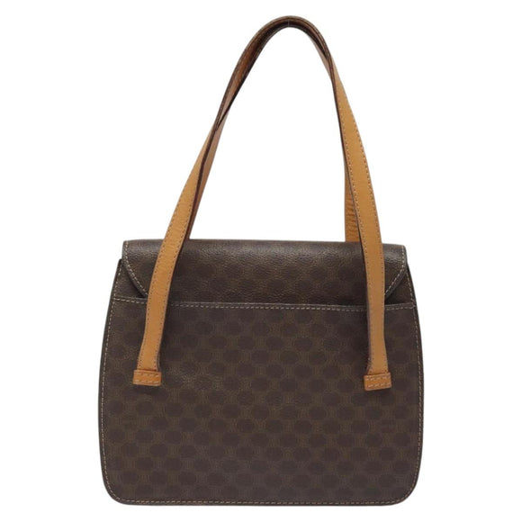 CELINE Macadam Canvas Shoulder Bag PVC Leather Brown Gold Auth 116681