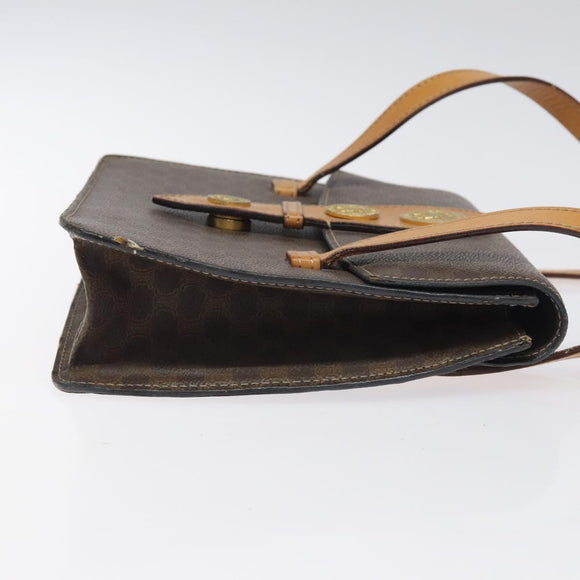 CELINE Macadam Canvas Shoulder Bag PVC Leather Brown Gold Auth 116681