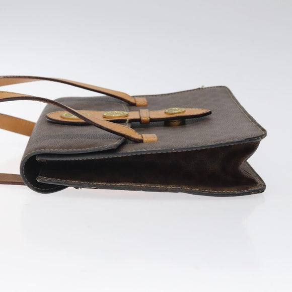 CELINE Macadam Canvas Shoulder Bag PVC Leather Brown Gold Auth 116681