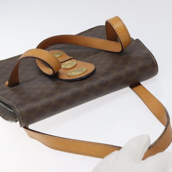 CELINE Macadam Canvas Shoulder Bag PVC Leather Brown Gold Auth 116681