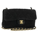 CHANEL Matelasse 20 Chain Shoulder Bag Suede Black Gold CC Auth 116698-1