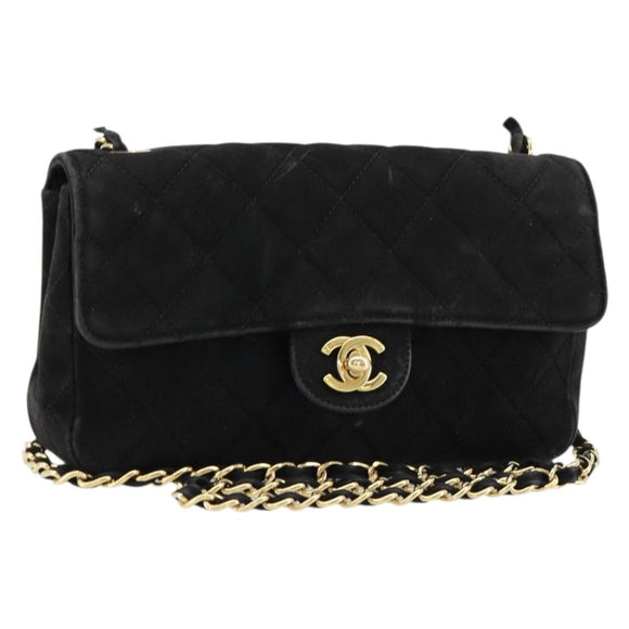 CHANEL Matelasse 20 Chain Shoulder Bag Suede Black Gold CC Auth 116698