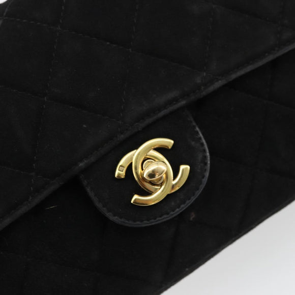 CHANEL Matelasse 20 Chain Shoulder Bag Suede Black Gold CC Auth 116698