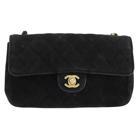 CHANEL Matelasse 20 Chain Shoulder Bag Suede Black Gold CC Auth 116698