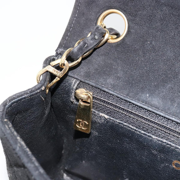 CHANEL Matelasse 20 Chain Shoulder Bag Suede Black Gold CC Auth 116698