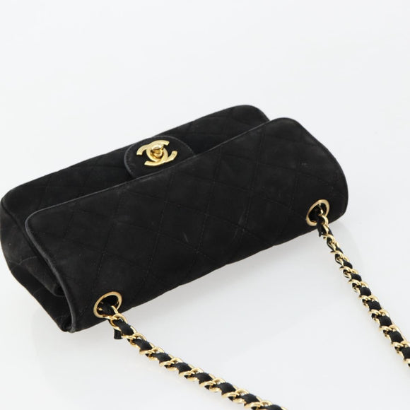 CHANEL Matelasse 20 Chain Shoulder Bag Suede Black Gold CC Auth 116698