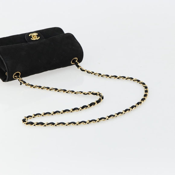 CHANEL Matelasse 20 Chain Shoulder Bag Suede Black Gold CC Auth 116698