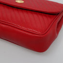 CELINE Chain Shoulder Bag Leather Red Gold Auth 116706V-9