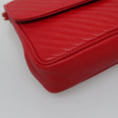 CELINE Chain Shoulder Bag Leather Red Gold Auth 116706V-14