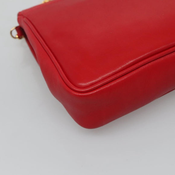 CELINE Chain Shoulder Bag Leather Red Gold Auth 116706V