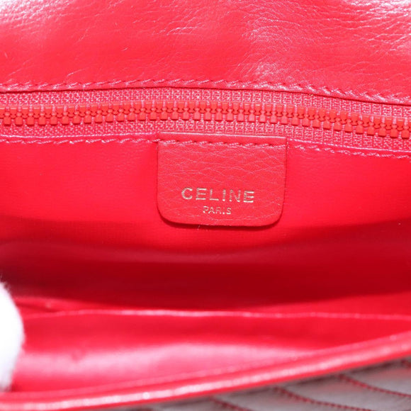 CELINE Chain Shoulder Bag Leather Red Gold Auth 116706V
