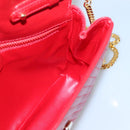 CELINE Chain Shoulder Bag Leather Red Gold Auth 116706V-18