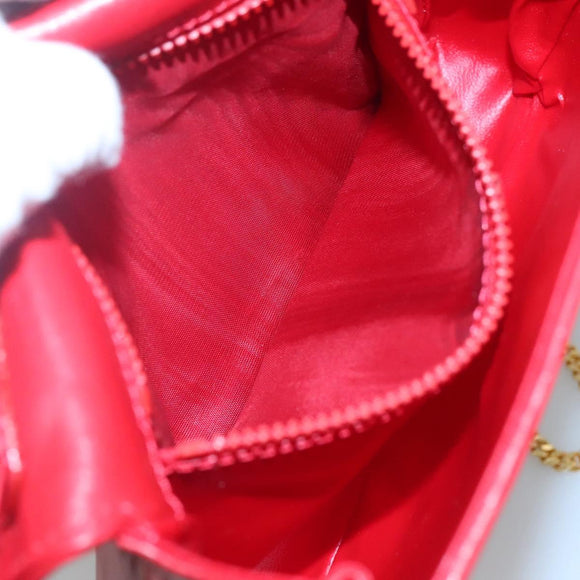 CELINE Chain Shoulder Bag Leather Red Gold Auth 116706V