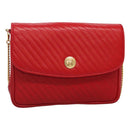 CELINE Chain Shoulder Bag Leather Red Gold Auth 116706V-1