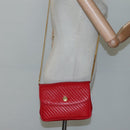 CELINE Chain Shoulder Bag Leather Red Gold Auth 116706V-21