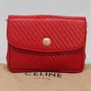 CELINE Chain Shoulder Bag Leather Red Gold Auth 116706V-12