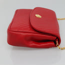 CELINE Chain Shoulder Bag Leather Red Gold Auth 116706V-3