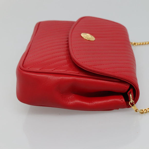 CELINE Chain Shoulder Bag Leather Red Gold Auth 116706V