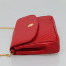 CELINE Chain Shoulder Bag Leather Red Gold Auth 116706V-4
