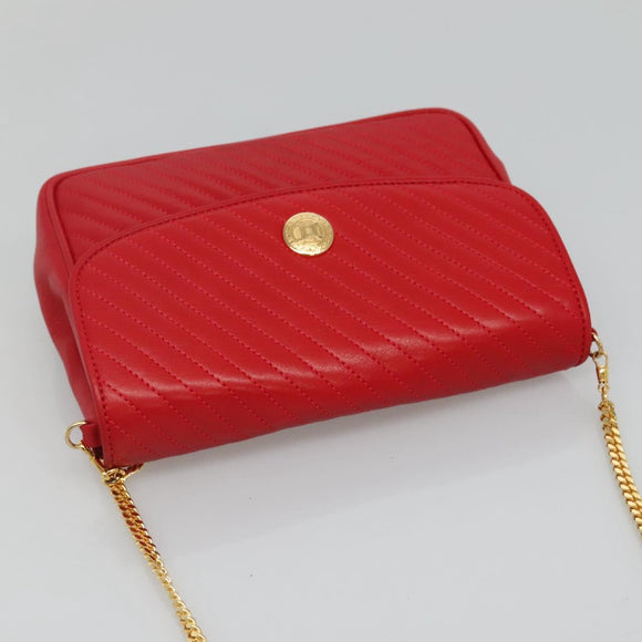 CELINE Chain Shoulder Bag Leather Red Gold Auth 116706V