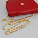 CELINE Chain Shoulder Bag Leather Red Gold Auth 116706V-7