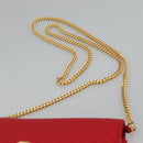 CELINE Chain Shoulder Bag Leather Red Gold Auth 116706V-8