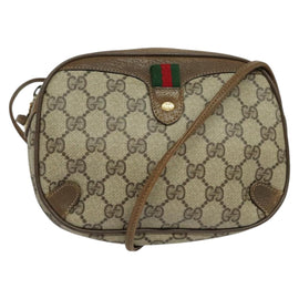GUCCI GG Supreme Web Sherry Line Bag PVC Beige Gold 89 02 066 Auth 116754