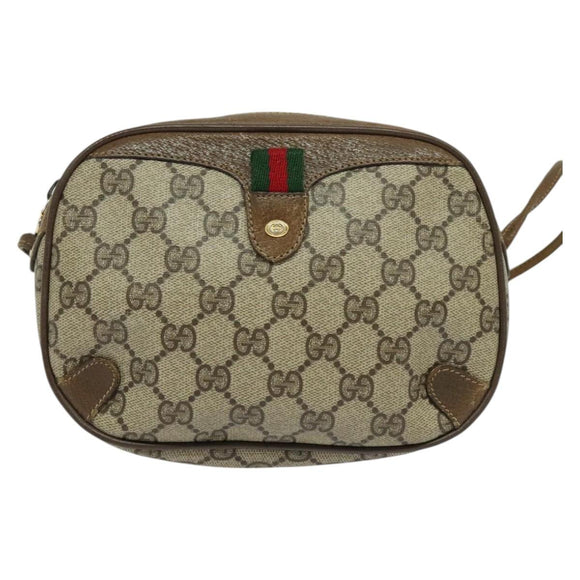 GUCCI GG Supreme Web Sherry Line Bag PVC Beige Gold 89 02 066 Auth 116754
