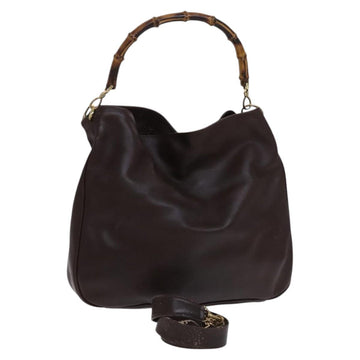 GUCCI Bamboo Hand Bag Leather 2way Brown Gold 001 1705 1577 Auth 116781
