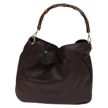 GUCCI Bamboo Hand Bag Leather 2way Brown Gold 001 1705 1577 Auth 116781 - 0