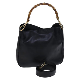 GUCCI Bamboo Hand Bag Leather 2way Black Gold 001 0166 1638 Auth 116782