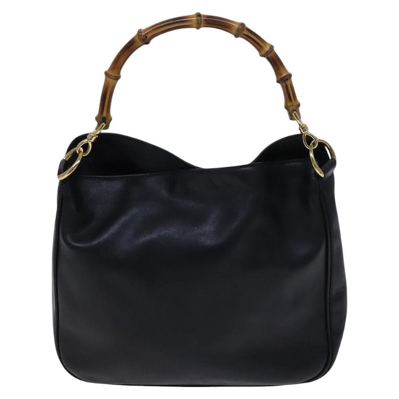 GUCCI Bamboo Hand Bag Leather 2way Black Gold 001 0166 1638 Auth 116782