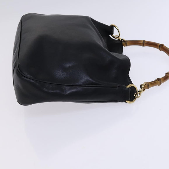 GUCCI Bamboo Hand Bag Leather 2way Black Gold 001 0166 1638 Auth 116782
