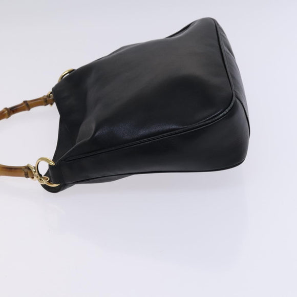 GUCCI Bamboo Hand Bag Leather 2way Black Gold 001 0166 1638 Auth 116782
