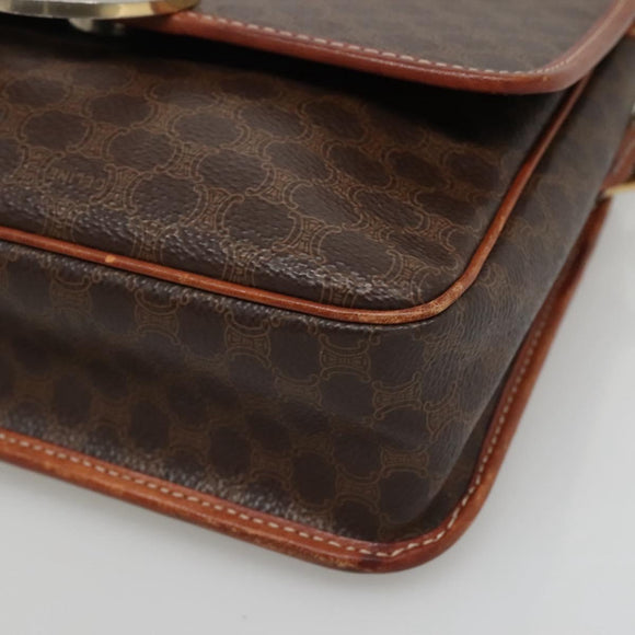 CELINE Macadam Canvas Shoulder Bag PVC Leather Brown Gold Auth 116805