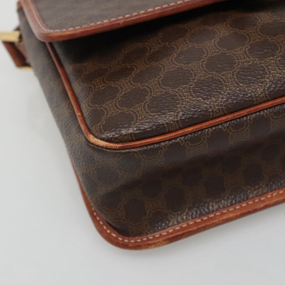 CELINE Macadam Canvas Shoulder Bag PVC Leather Brown Gold Auth 116805