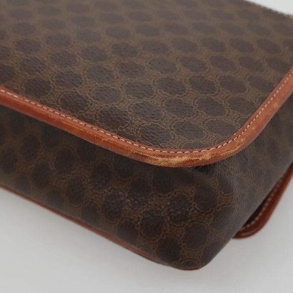 CELINE Macadam Canvas Shoulder Bag PVC Leather Brown Gold Auth 116805