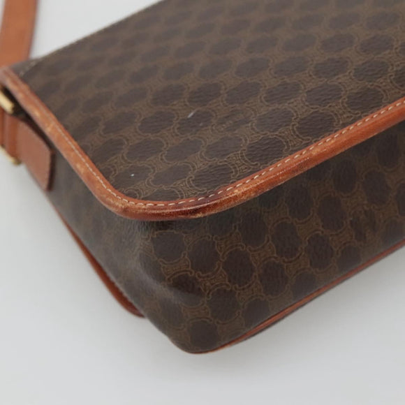 CELINE Macadam Canvas Shoulder Bag PVC Leather Brown Gold Auth 116805
