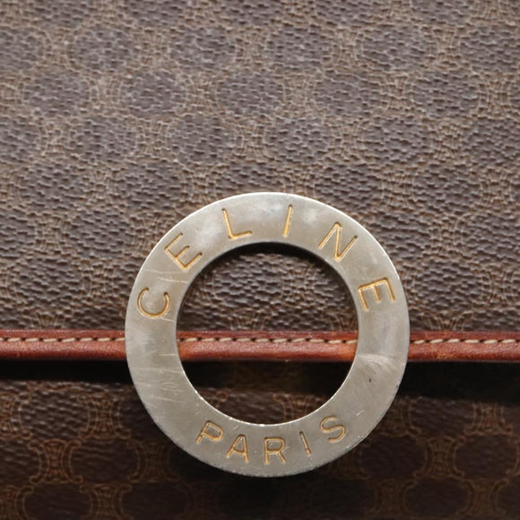 CELINE Macadam Canvas Shoulder Bag PVC Leather Brown Gold Auth 116805