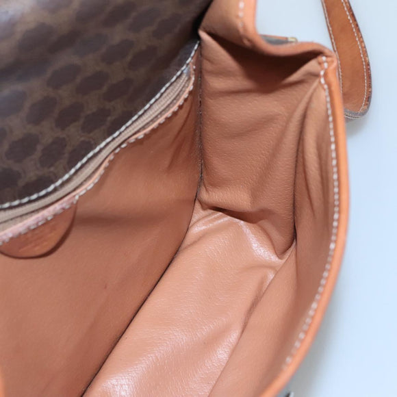 CELINE Macadam Canvas Shoulder Bag PVC Leather Brown Gold Auth 116805