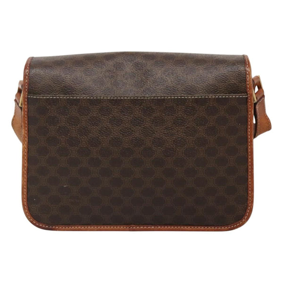 CELINE Macadam Canvas Shoulder Bag PVC Leather Brown Gold Auth 116805