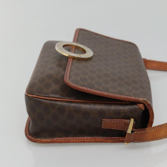 CELINE Macadam Canvas Shoulder Bag PVC Leather Brown Gold Auth 116805