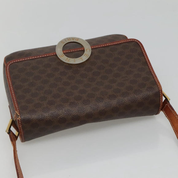CELINE Macadam Canvas Shoulder Bag PVC Leather Brown Gold Auth 116805