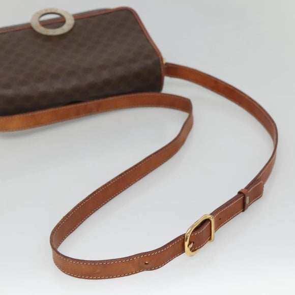 CELINE Macadam Canvas Shoulder Bag PVC Leather Brown Gold Auth 116805