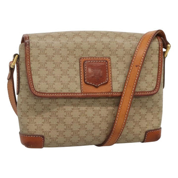 CELINE Macadam Canvas Shoulder Bag Beige Gold Auth 116806